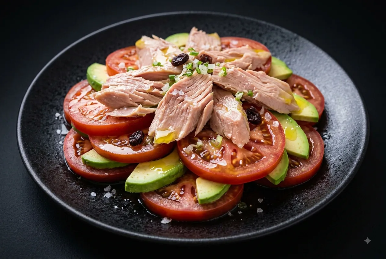 Bonito, tomate de la zona y aguacate