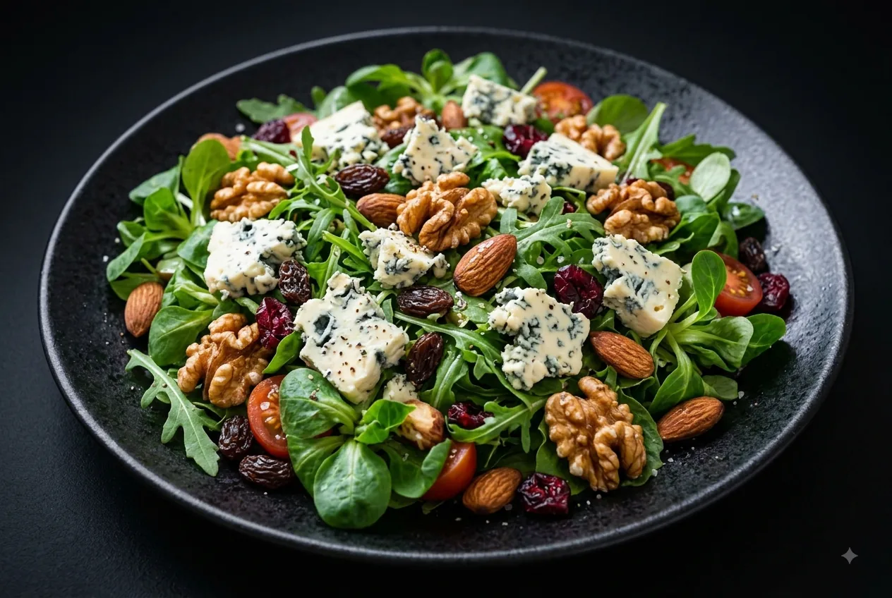 Ensalada de queso azul y frutos secos