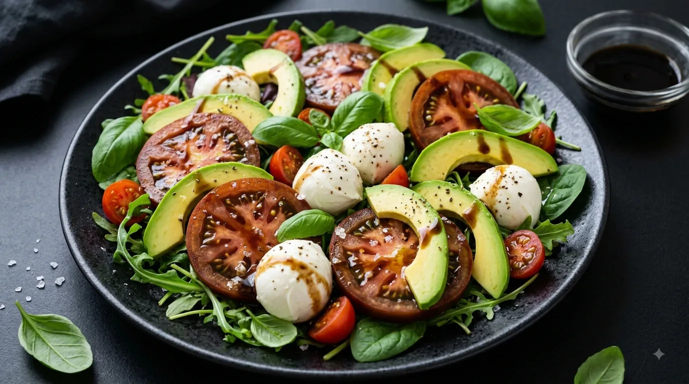 Tomate negro aliñado con aguacate